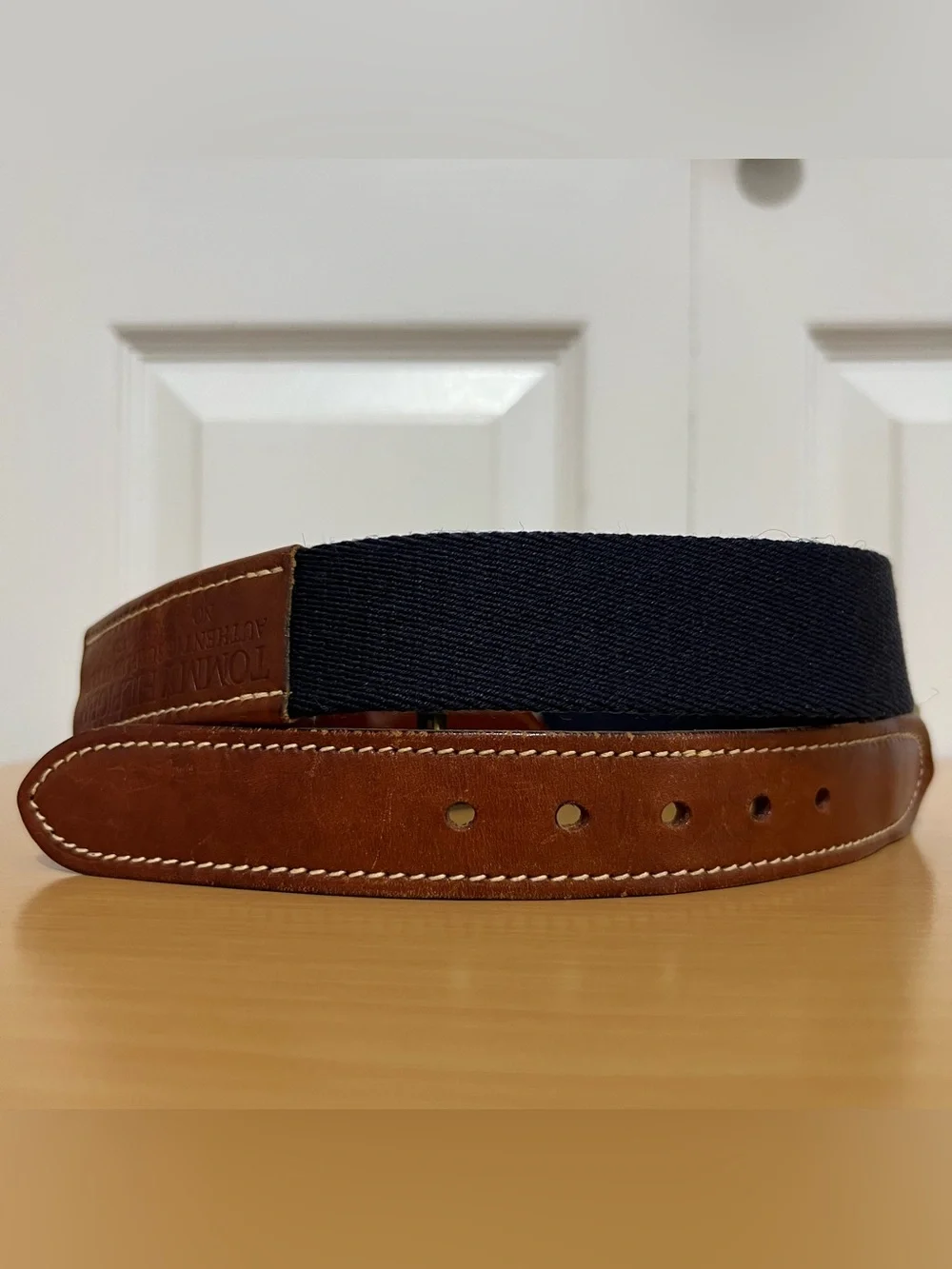 Vtg Tommy Hilfiger Authentic Surpus Style Khaki & Navy Surcingle Belt Sz 36 USA